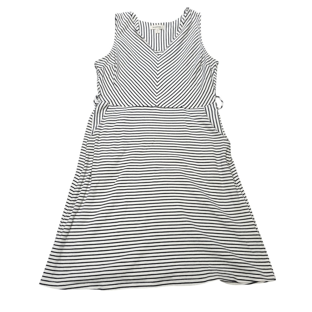 Monteau Los Angeles Striped Dress Women's Size L Navy White Sleeveless Pocket